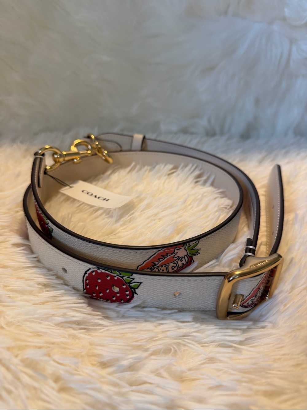 COACH Bag Strap Leather Strawberry Print and Gold Hardware CAP17